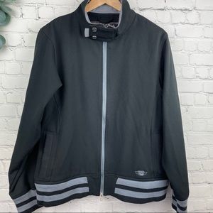 SIMS Medium Black Full Zip Varsity Jacket Striped Ribbed Hem and Cuffs Size XL